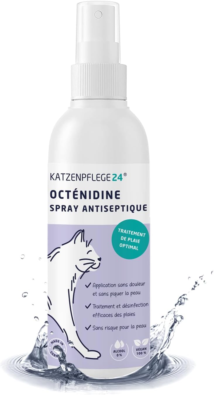 Spray antiseptique et cicatrisant octénidine chat - Désinfecte, apaise, soigne & protège tout type de plaies sans piquer la peau - 125 ml avec des substances actives éprouvé