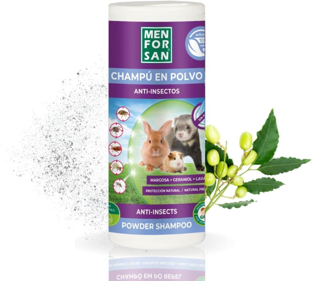 Shampooing Répulsif en Poudre pour Rongeurs, Lapins et Furets 250gr, Nettoyage à Sec et Protection, Produit Vegan