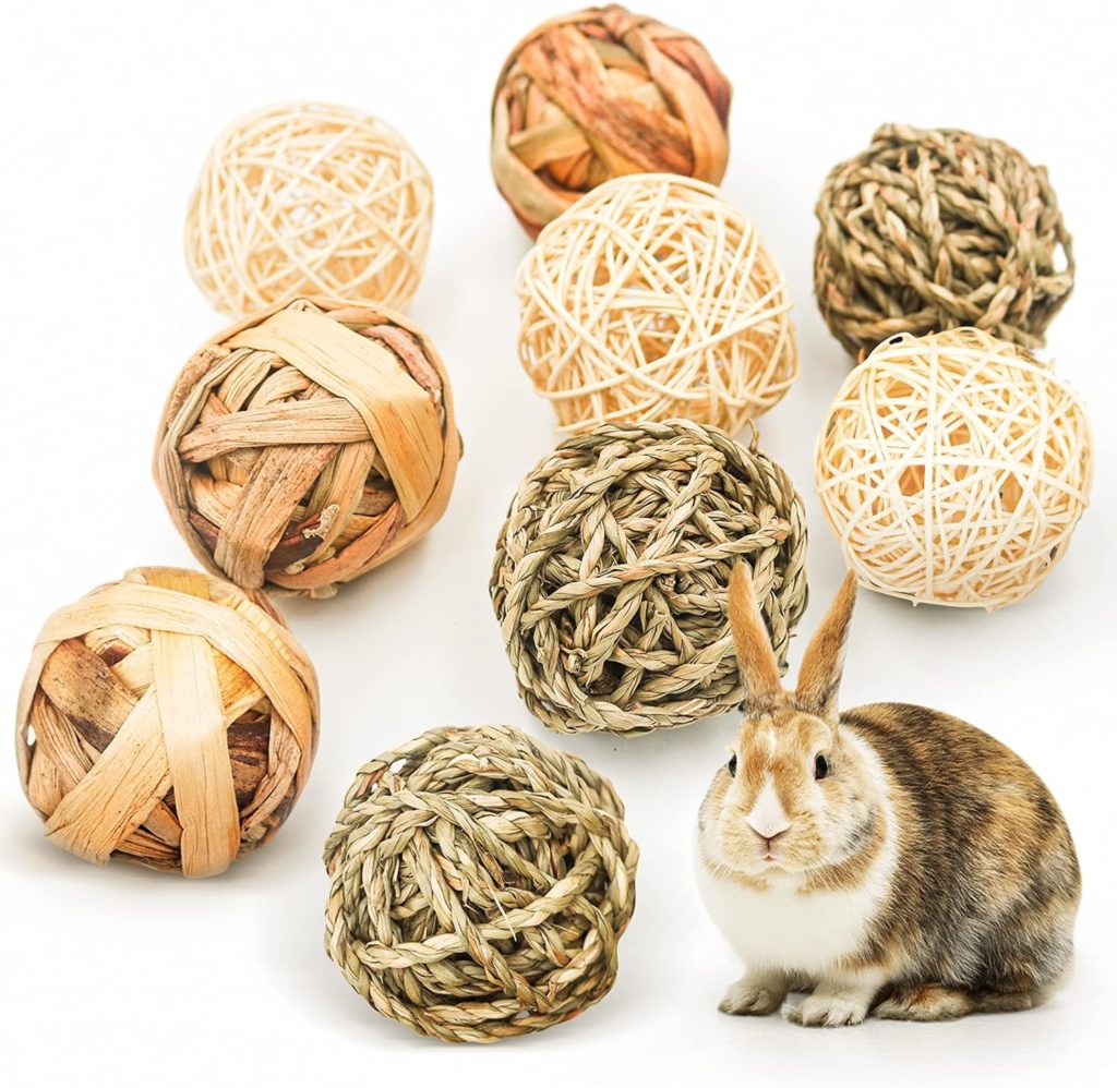 Pièces Jouets à Mâcher pour Petits Animaux,Balle en Rotin,Jeu D'activité Jouets,Boules d'herbe à Mâcher pour améliorer la santé Dentaire des Animaux de Compagnie pour Lapins
