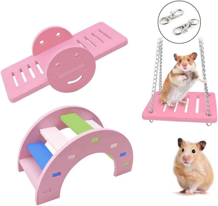 Andiker Jouets Mignons de 3 pièces pour Hamster, Pont d’Arc-en-Ciel, Balançoire à Bascule, Balançoire, Jouet pour Grimper, Jouet d’activité pour Le Petit Animal de se débarrasser de l’Ennui (Rose)