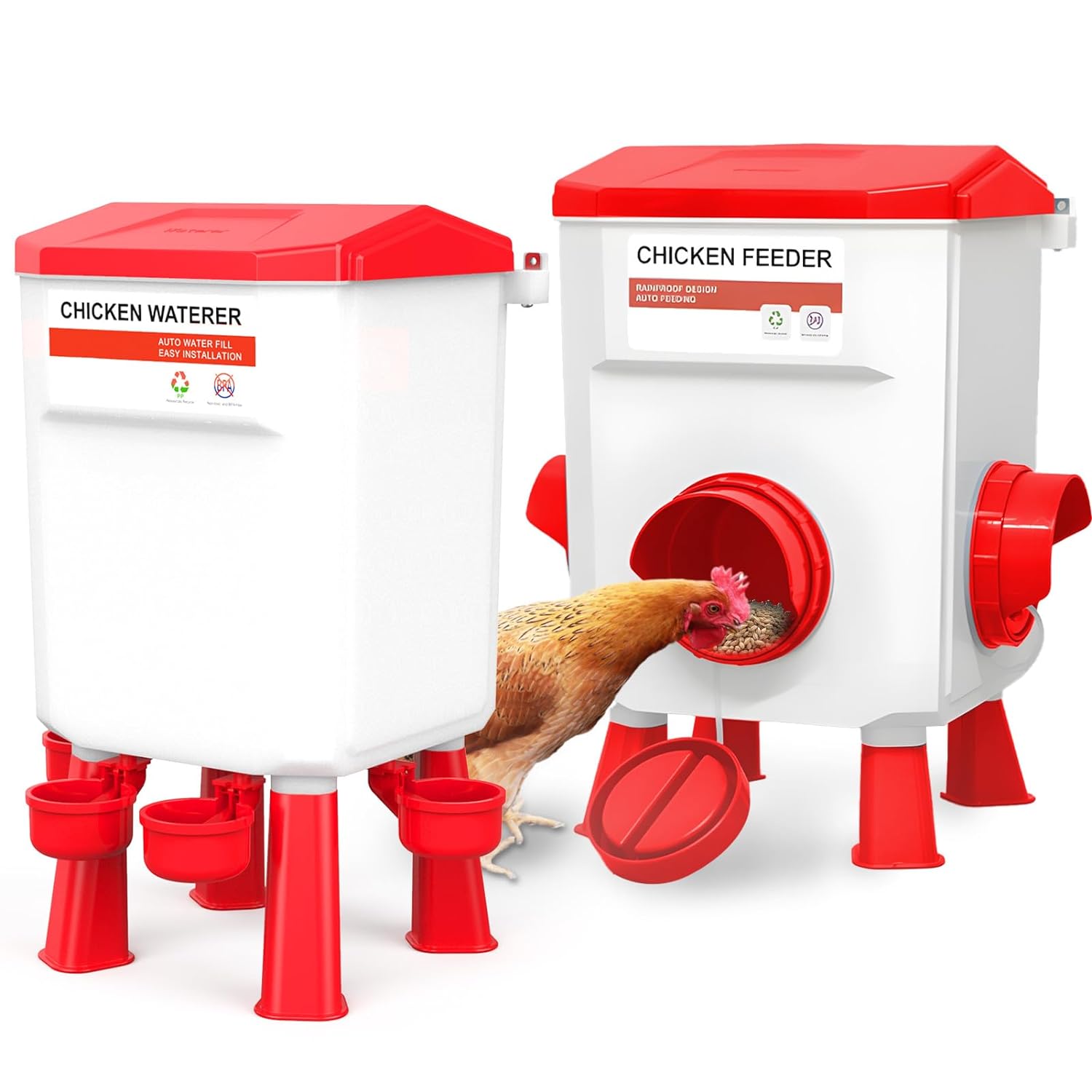 Mangeoire Poules Anti Nuisible Poule, 12kg Mangeoire et Abreuvoir 11L pour Poulet