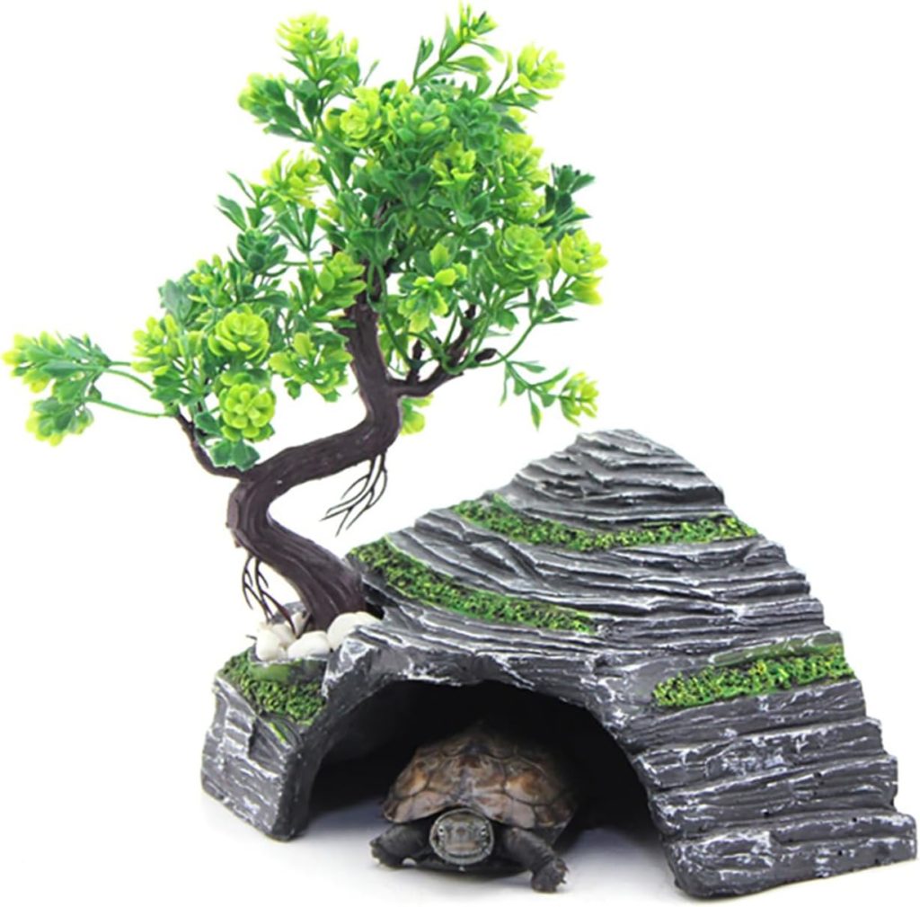 Abri pour Reptiles - Terrarium - Cachette - Rampe pour Tortue - Plateforme - Décoration d'habitat - Humidificateur - Cachette en résine