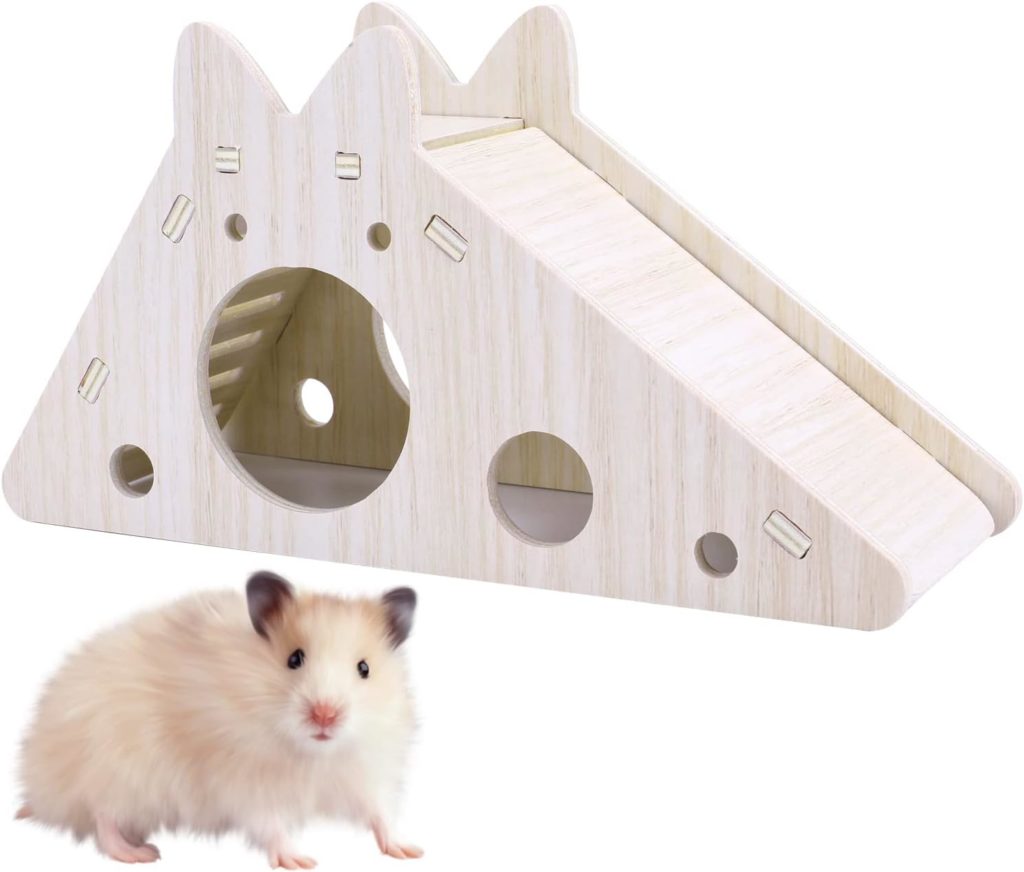 Molain Maison de Hamster avec échelle et Toboggan, Jouets en Bois pour Hamster, Jouets d'activité pour Petits Animaux, Accessoires pour Cage de Hamster pour Souris et Petits Animaux de Compagnie