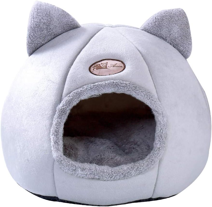 Nid de Chat Niche pour Chat, Grotte Antidérapant pour Animaux Doux Chaud lit Amovible Fermé Matelas Pliable Coussin for Animal