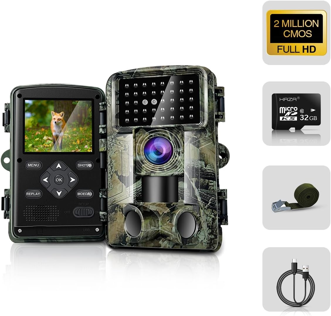 Caméra de Chasse 2.7K/1580P 58MP FULL HD Camera Chasse Avec Carte SD 32GB Camera Infrarouge Vision Nocturne Animaux Caméra Piege Photographique