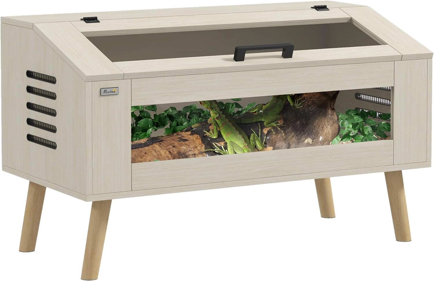 terrarium pour Reptiles avec aération latérale, Vivarium pour Serpents 140L avec fenêtres en Verre trempé, Couvercle, 100 x 50 x 60 cm Bois Naturel