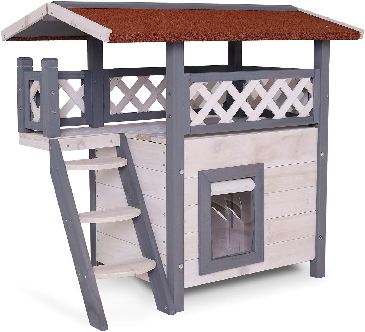 Maison pour Chats Lodge Cabane en Bois avec Terrasse et Escalier