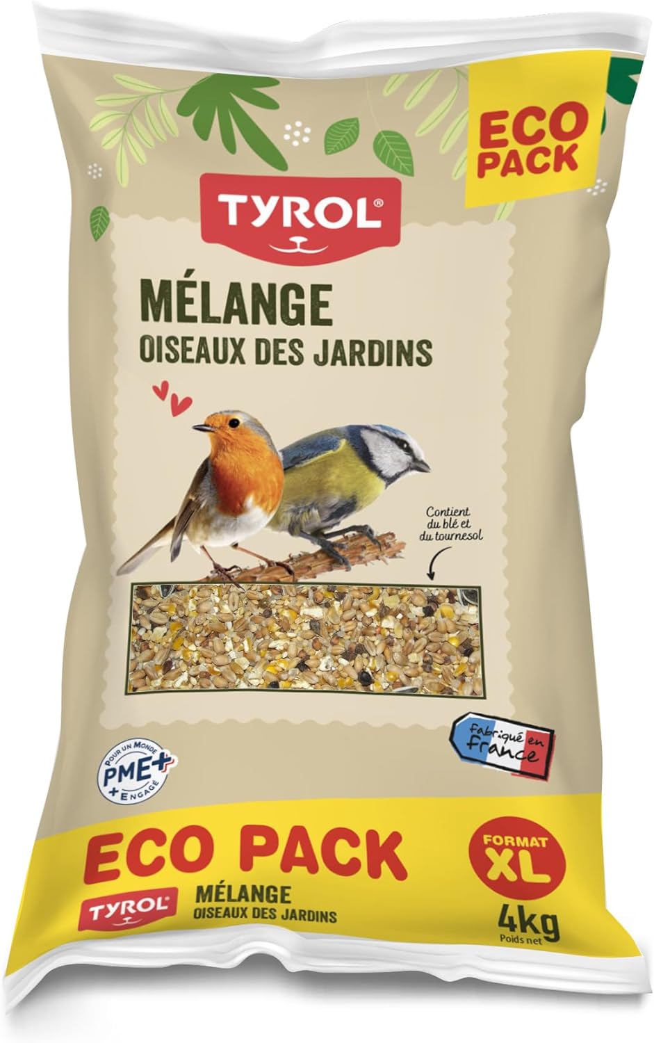 Mélange de Graines Oiseaux du Ciel et Oiseaux Sauvages - 4 kg - Nourriture Oiseaux Extérieur pour Rouge-Gorge, Pinson, Mésange - Sac de Graines Oiseaux