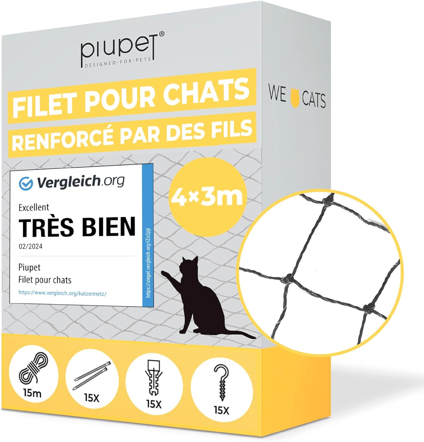 Filet de Protection Chat I 4x3m I Filet renforcé