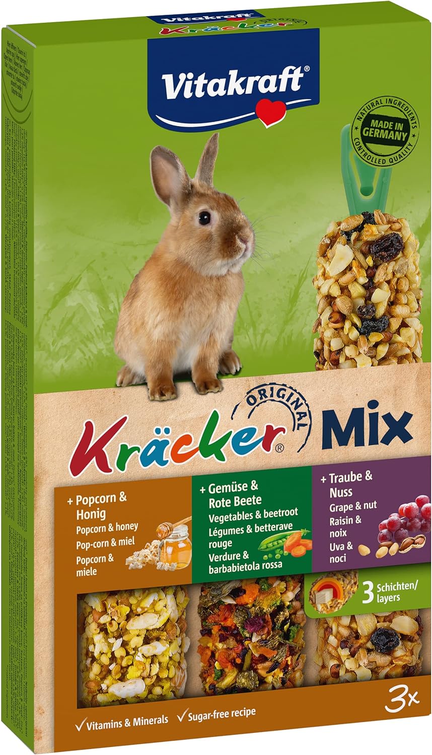 Friandise pour Lapin Nain - Alimentation Complémentaire - Assortiment de Délicieux Kräckers Popcorn Miel, Légumes Betteraves, Raisin et Noix