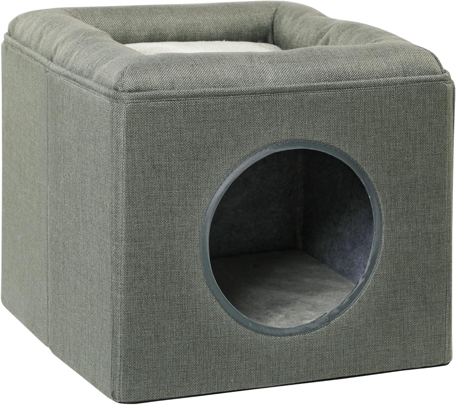 Maison Niche pour Chat 2 Niveaux avec Coussin Moelleux en Peluche - 36,5 x 36,5 x 33 cm Gris