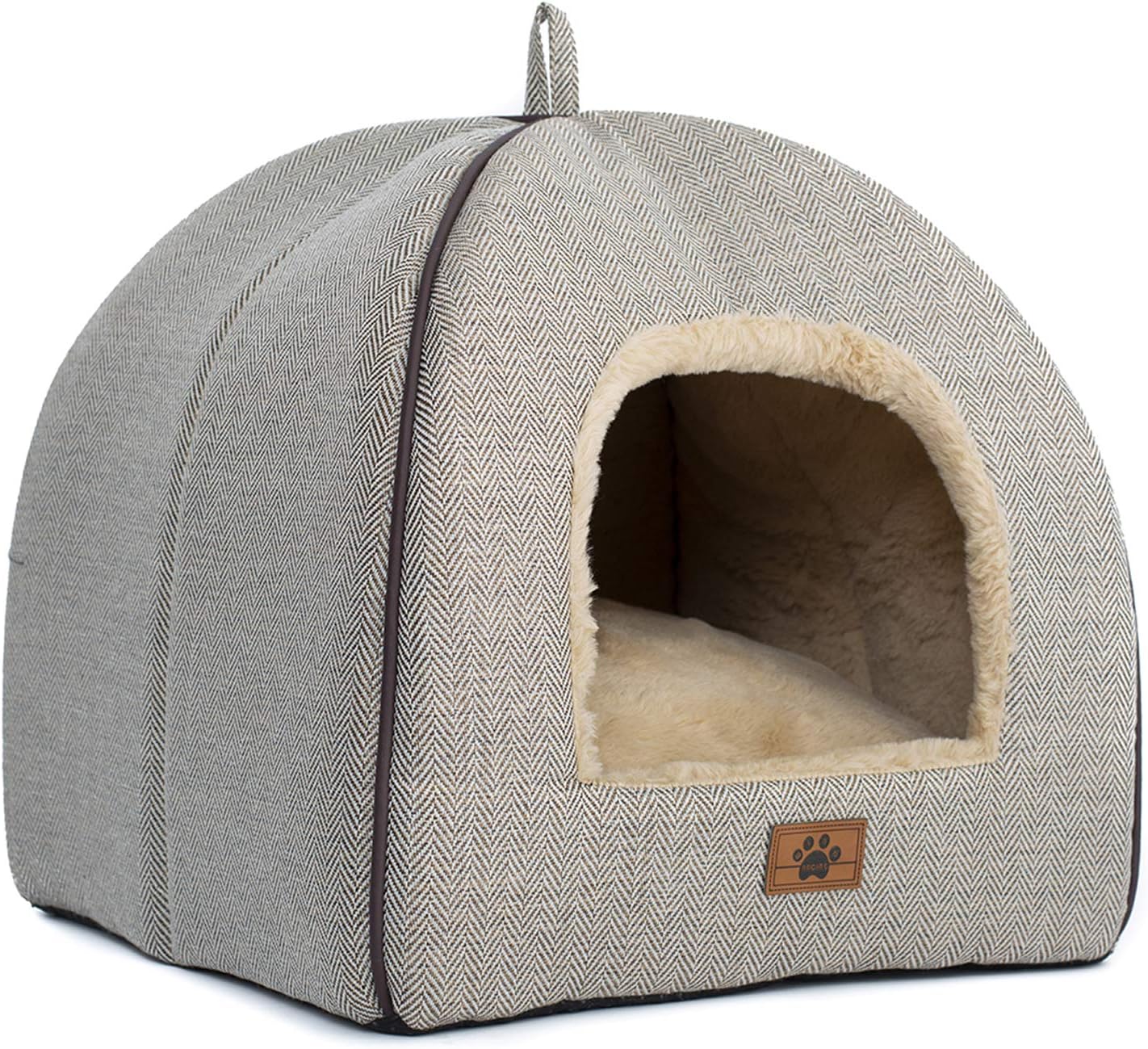 Lit niche pour chat d’intérieur avec coussin amovible lavable rembourré