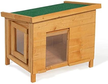 Maison pour Chat Niche en Bois avec Porte basculante à lamelles
