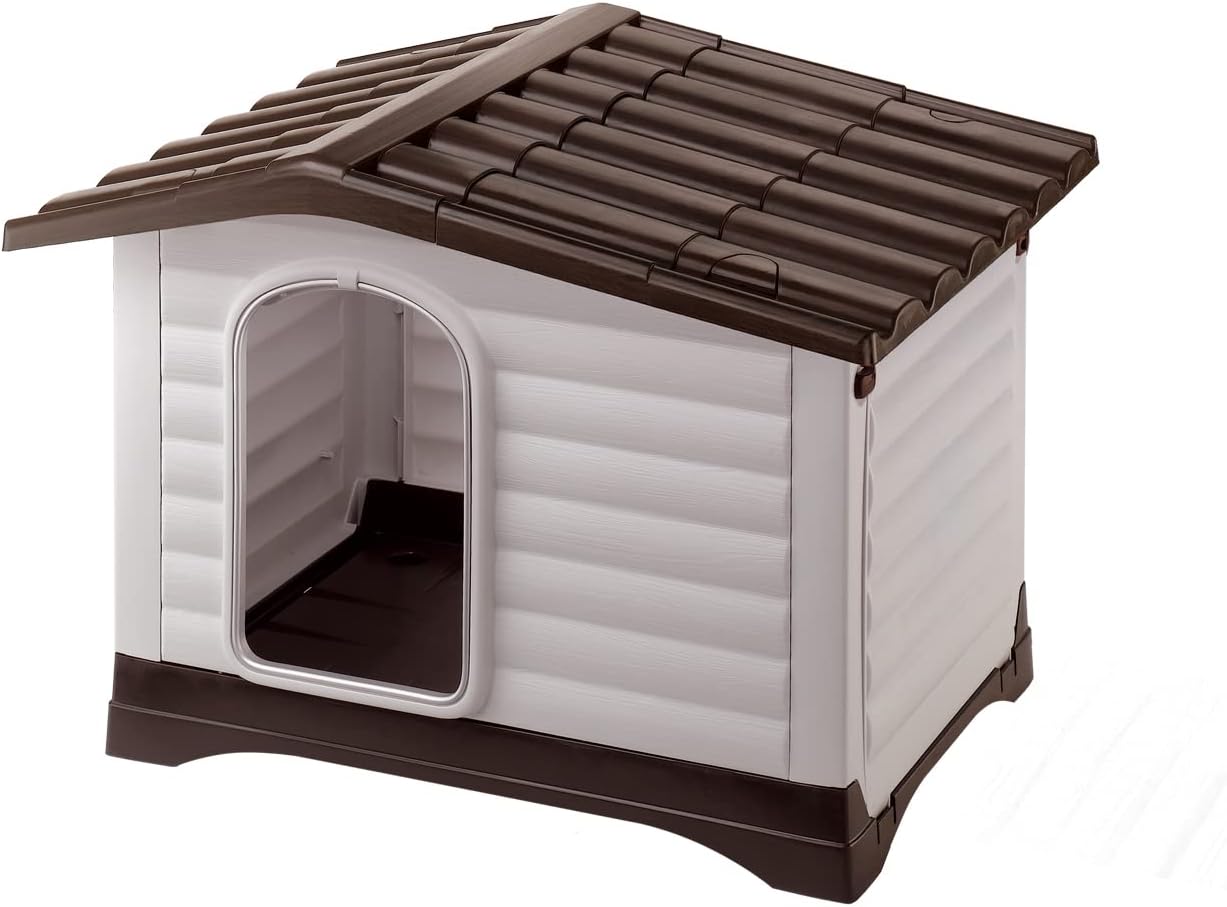 Niche Chien Exterieur, Maison Chien, Niche Petit Chien, Côté Ouvrable, Système de Drainage, Grille d'Aération, 73 x 59 x h 53 cm