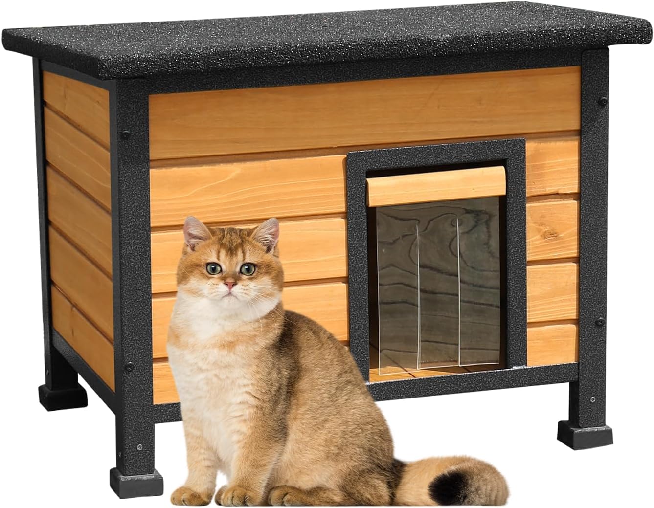 Niche en bois pour chat d'extérieur et d'intérieur - Résistante aux intempéries