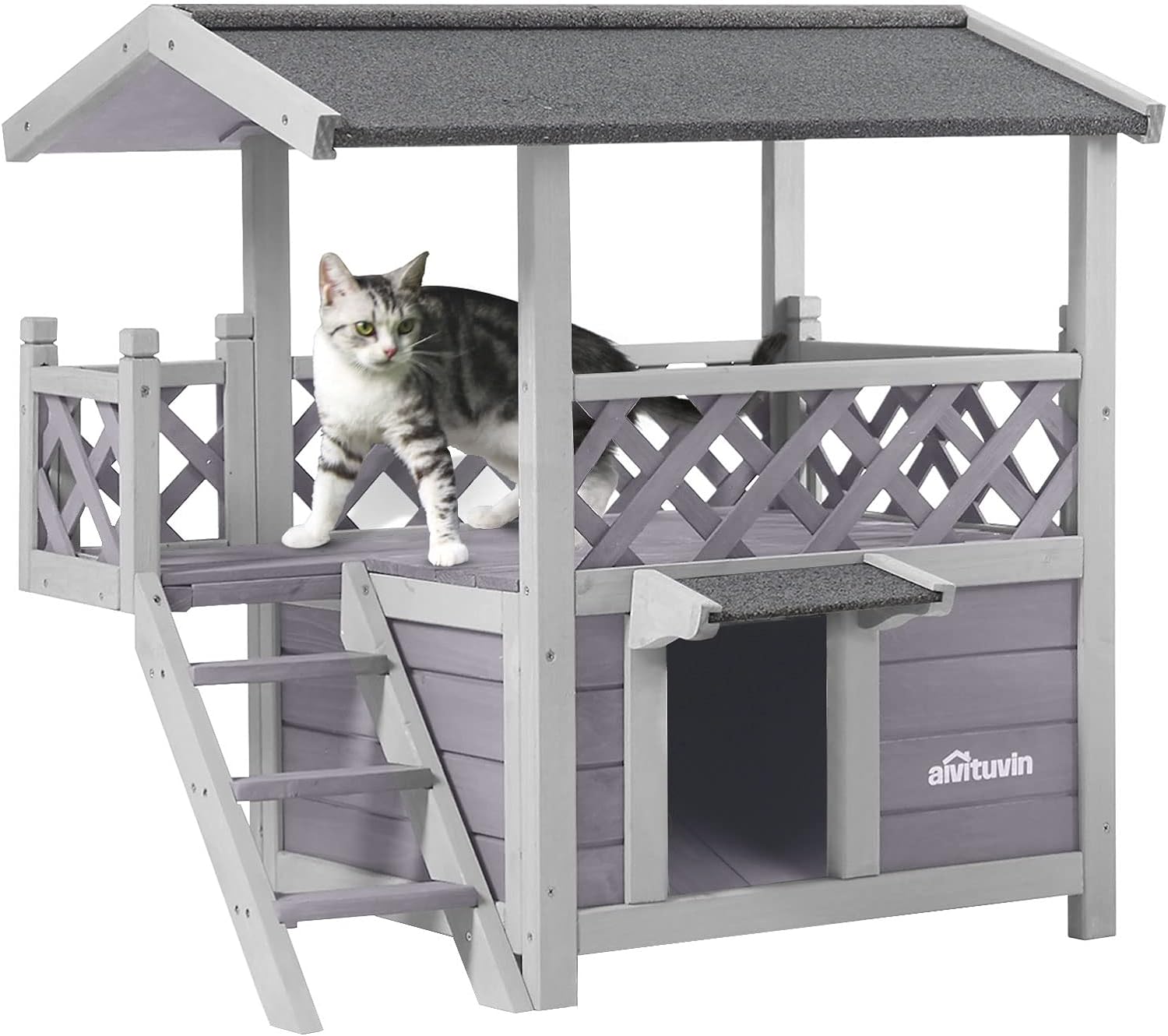 Maison en Bois pour Chien/Chat extérieur et intérieur Feral avec escaliers