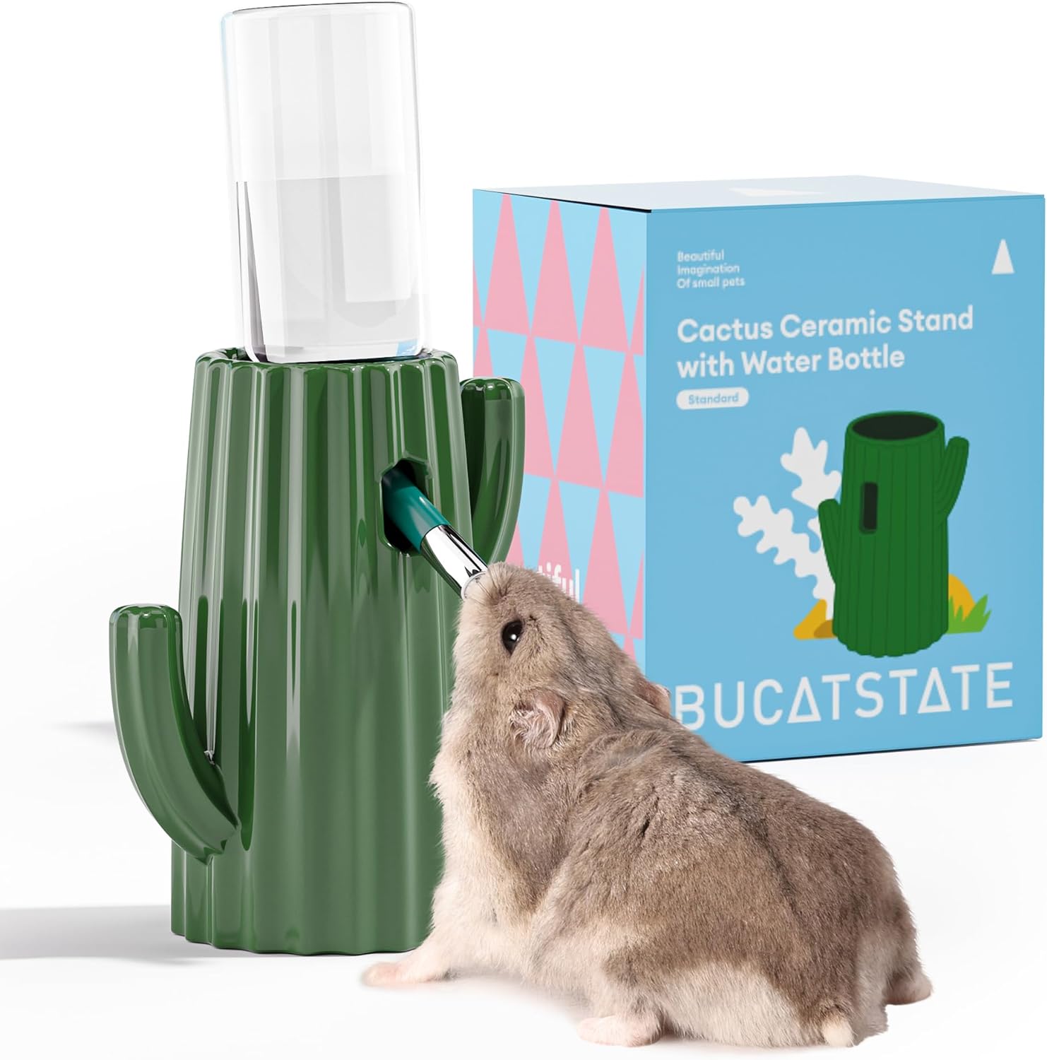 Bouteille d'eau pour Hamster avec Supporter Céramique, 120 ML Gourde Anti-Mastication Distributeur d'eau pour Cochon d'Inde