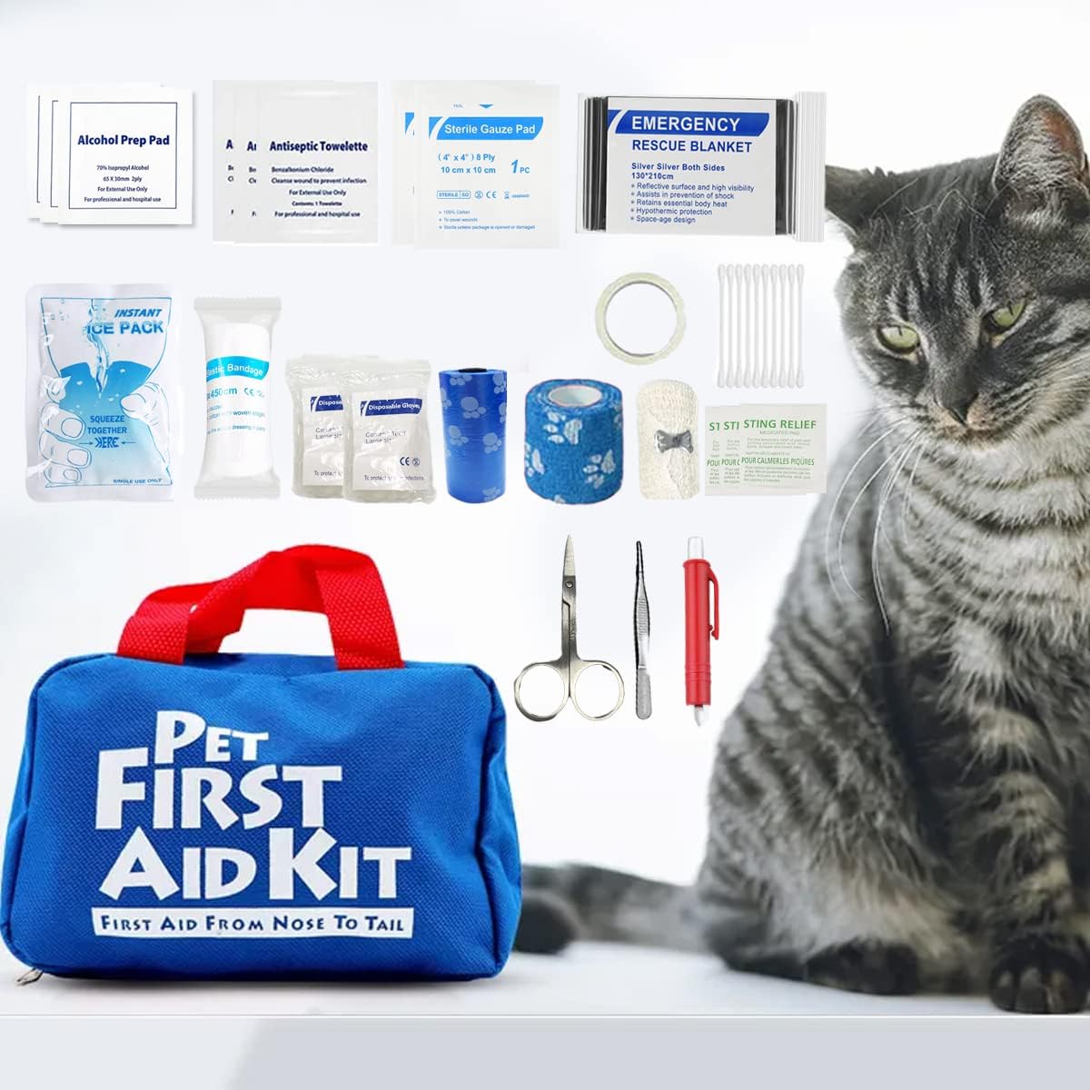 Trousse de Premiers Soins pour Chien et Chat, Pochette de Survie d'urgence 88 pièces pour Animaux de Compagnie