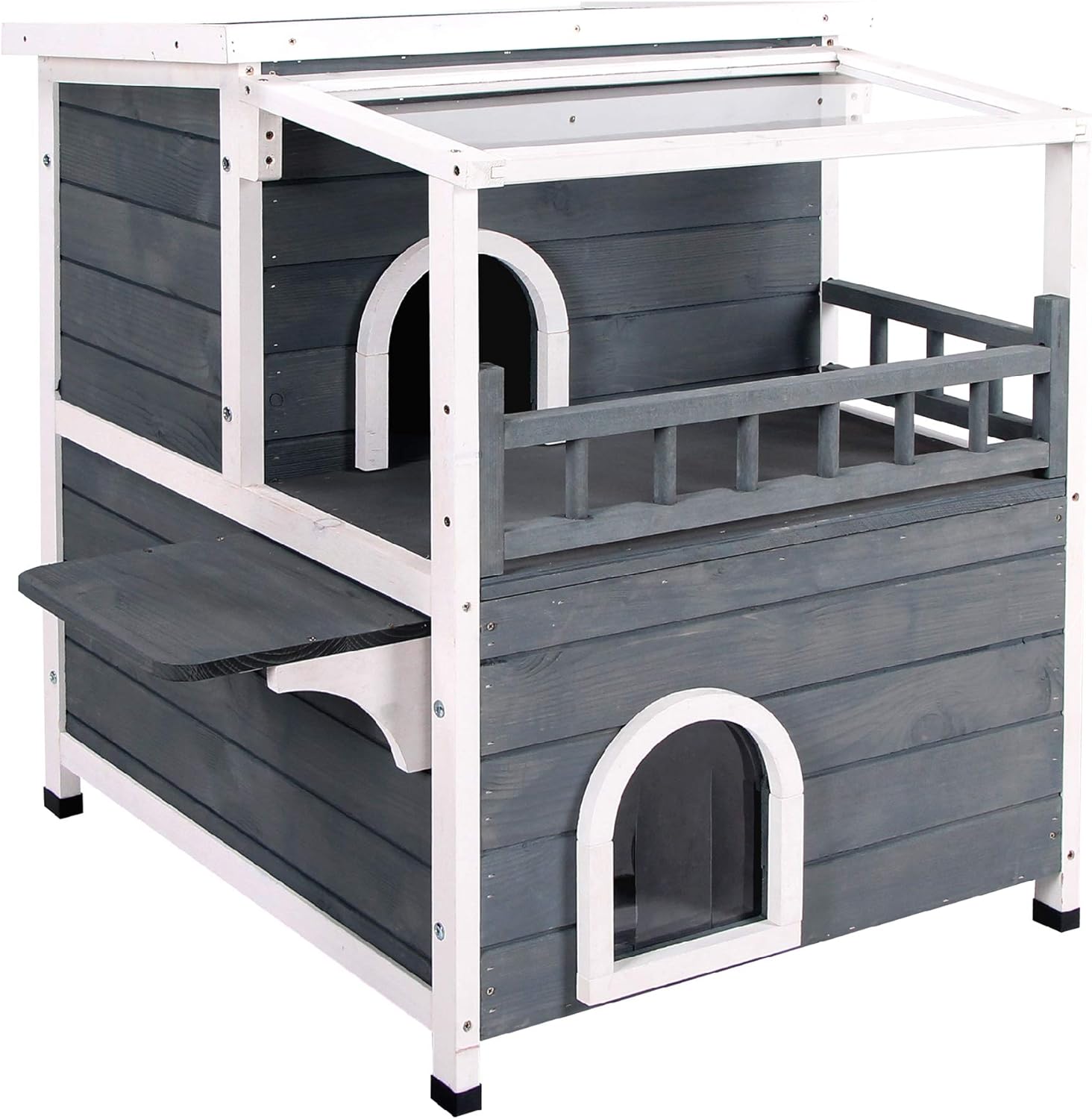 Niche pour chat à 2 étages avec toit de terrasse - Résistante aux intempéries et aux UV