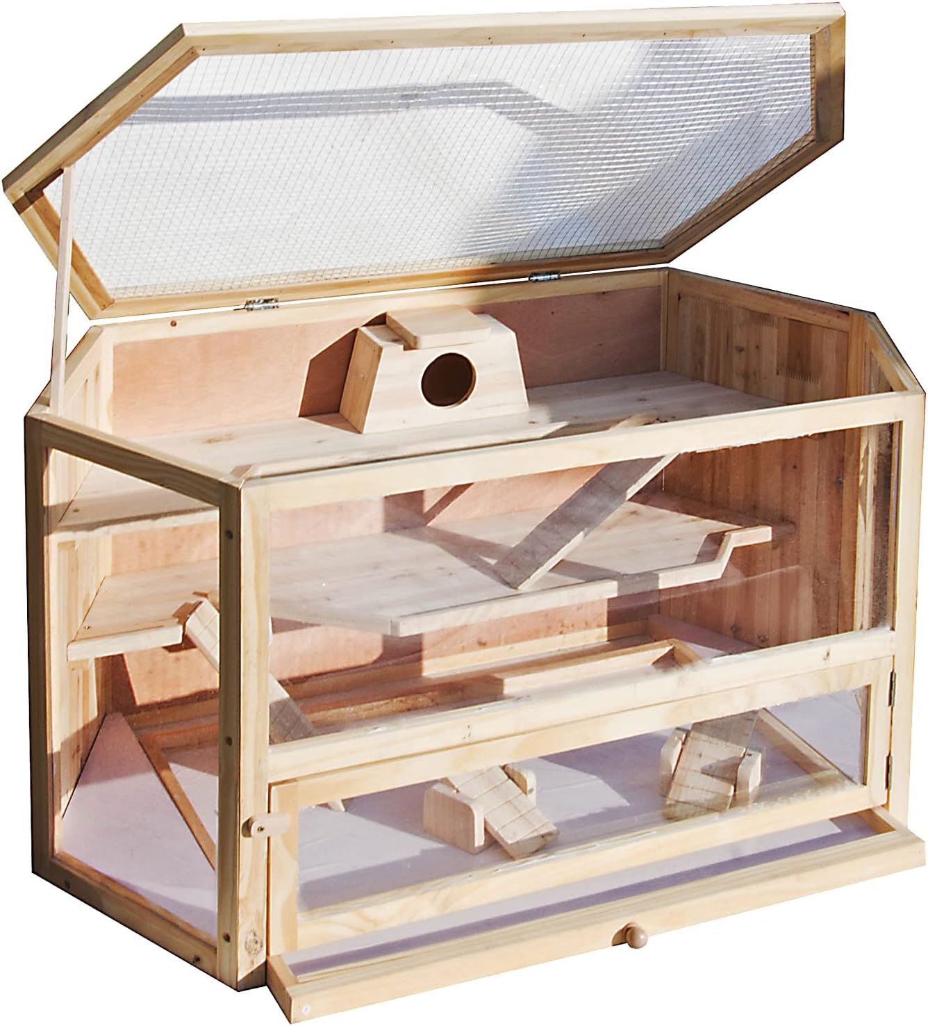 Cage pour rongeurs 3 étages Couvercle Rabattable & Fenêtre d’Observation 115x60x58cm Hamsters