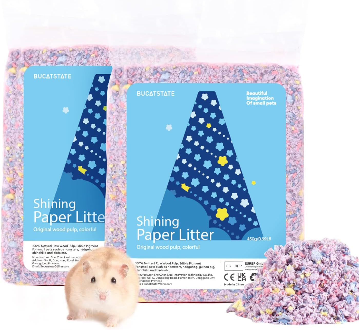 Litière en Papier 900g, Super Absorbante Litière Petits Animaux Sans Poussière