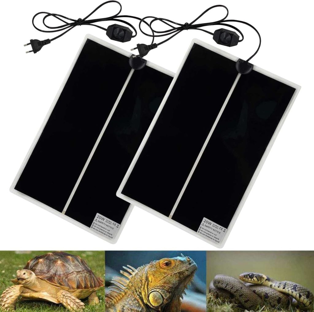 Tapis Chauffant Reptile, 2 PIÈCE Tapis Chauffant Terrarium Réglable avec Contrôle De La Température pour Reptiles Tortue, Serpents, Lézards, Geckos - Tapis De Sécurité pour Aquarium