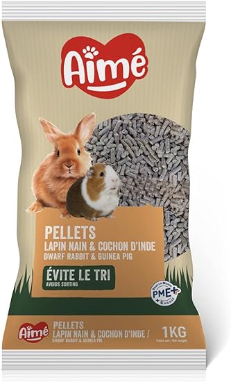 Aimé - Granulés Lapin Nain et Cochon d'Inde 1kg - Repas Complet - Apports Nutritionnels Garantis avec des Granulés Savoureux à Texture Croquante
