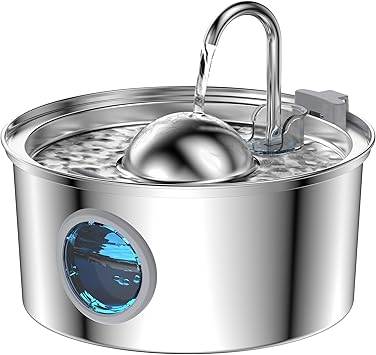 Fontaine a Eau Chat INOX - 3,2L Fontaine à Eau pour Chat - Fenêtre Transparente - Forme du Robinet - Multi-Filtration - Disponible pour Les Animaux de Petite et Moyenne Taille
