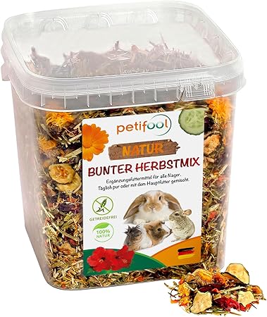 petifool Aliments complémentaires pour rongeurs Mélange d'automne coloré - Nourriture Naturelle et Saine pour Lapins - 650 g
