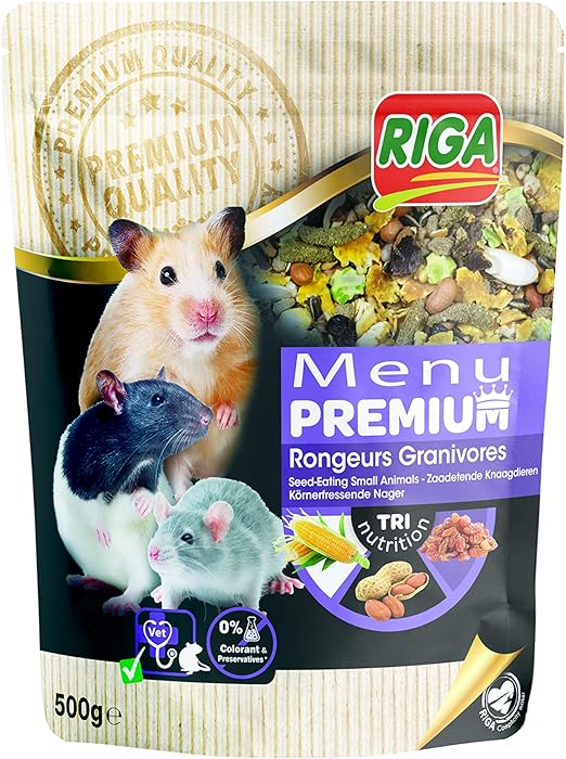 Riga - Menu Premium pour Rongeurs Granivores - Mélange de Graines, Céréales, Légumes, Fruits et Noix - Concept Tri-Nutrition - Riche en Vitamines et Minéraux - 500 g
