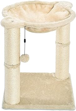 Amazon Basics Arbre à chat en forme de tour avec abri, lit hamac et griffoir - 41 x 51 x 41 cm, Beige