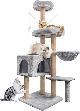 Arbre à Chat,145cm Arbre à Chat Griffoir, Tour d'escalade Stable à Plusieurs Niveaux pour Chat, Arbres d'activité pour Chat avec 7 poteaux en sisal, 5 Plates-Formes, 2 nids de Chat pour Chat Chaton