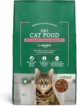 by Amazon - Croquettes complètes pour chats adultes au saumon, thon et légumes, 1 lot de 3kg