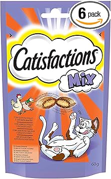 Catisfactions Friandises pour chat – Goût poulet & Canard – Récompenses pour chats adultes et chatons – Pack de 6 sachets de 60 g