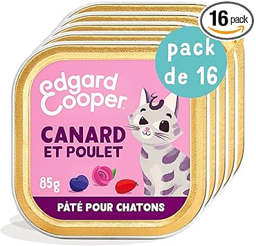 Edgard & Cooper Pâté pour Chaton, (Canard & Poulet, 85g x 16), Viande fraîche et protéines de qualité, Vrais ingrédients pour Chat, Pâté pour Chat stérilisé et Actif