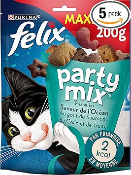 FELIX Party Mix | Adulte | Friandises Pour Chat | Saveur Océan Saumon, Colion et Truite| Lot de 5 x 200 g