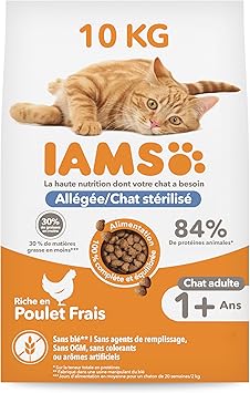 Iams Vitality - Croquettes Chats Stérilisés - Savoureuses Complètes Équilibrées - Favorise Croissance et Vitalité - Au Poulet Frais – Sans OGM Colorant - Sac Refermable 10kg (L'emballage peut varier)
