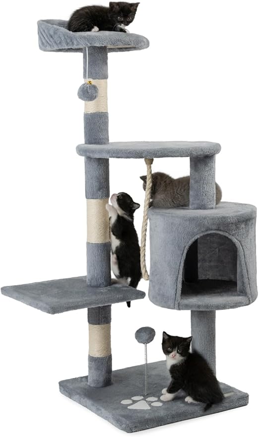 lionto Arbre à Chat Arbre à Grimper griffoir pour Chat Hauteur 112 cm, Gris Claire