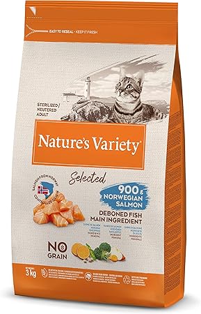 Nature's Variety Selected - Croquettes pour Chats Adultes Stérilisés - Sans céréales - au Saumon norvégien sans arêtes - 3kg