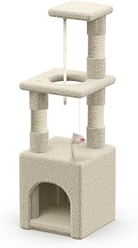 VOUNOT Arbre à Chat Multi-Niveaux avec Griffoir Arbre à Grimper pour Chat avec Corde et Plateformes pour Félins Hauteur 88cm Beige