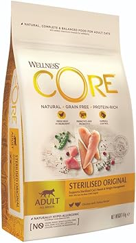 Wellness Core Original Stérilisé, Croquettes pour Chat Stérilisé, Naturelles et Sans Céréales, Poulet/Dinde, 4 kg
