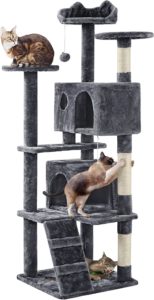 Yaheetech Arbre à Chat avec 2 Niches 3 Plateformes 2 Boules en Sisal Arbre à Grimper Multi-Niveaux Hauteur 158cm Idéal pour 3-4 Chats Gris Foncé